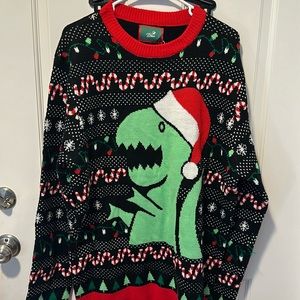 Dinosaur Christmas Ugly Sweater- XL